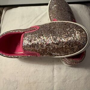 Glitter Slip-On Sneakers in Multicolor with Pink Trim